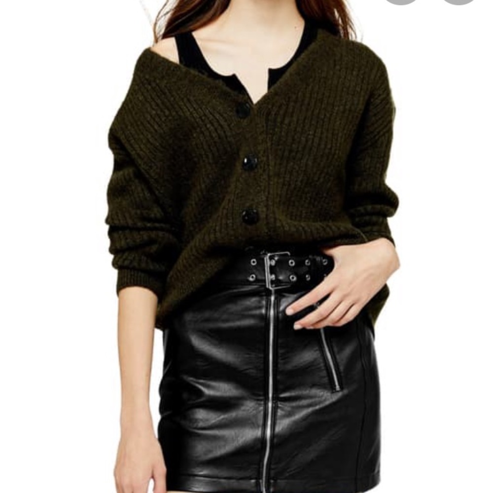 TOPSHOP BUTTON FRONT CARDIGAN OLIVE